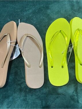 Women’s Flip Flop Sandals - Neon Yellow and Beige